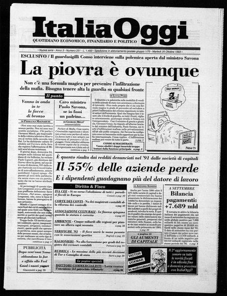 Italia oggi : quotidiano di economia finanza e politica